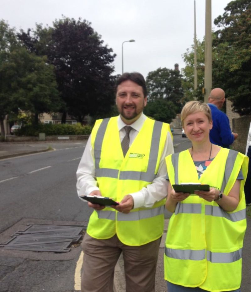 Councillors Andrew Coles and Laura Price conduct a traffic survey