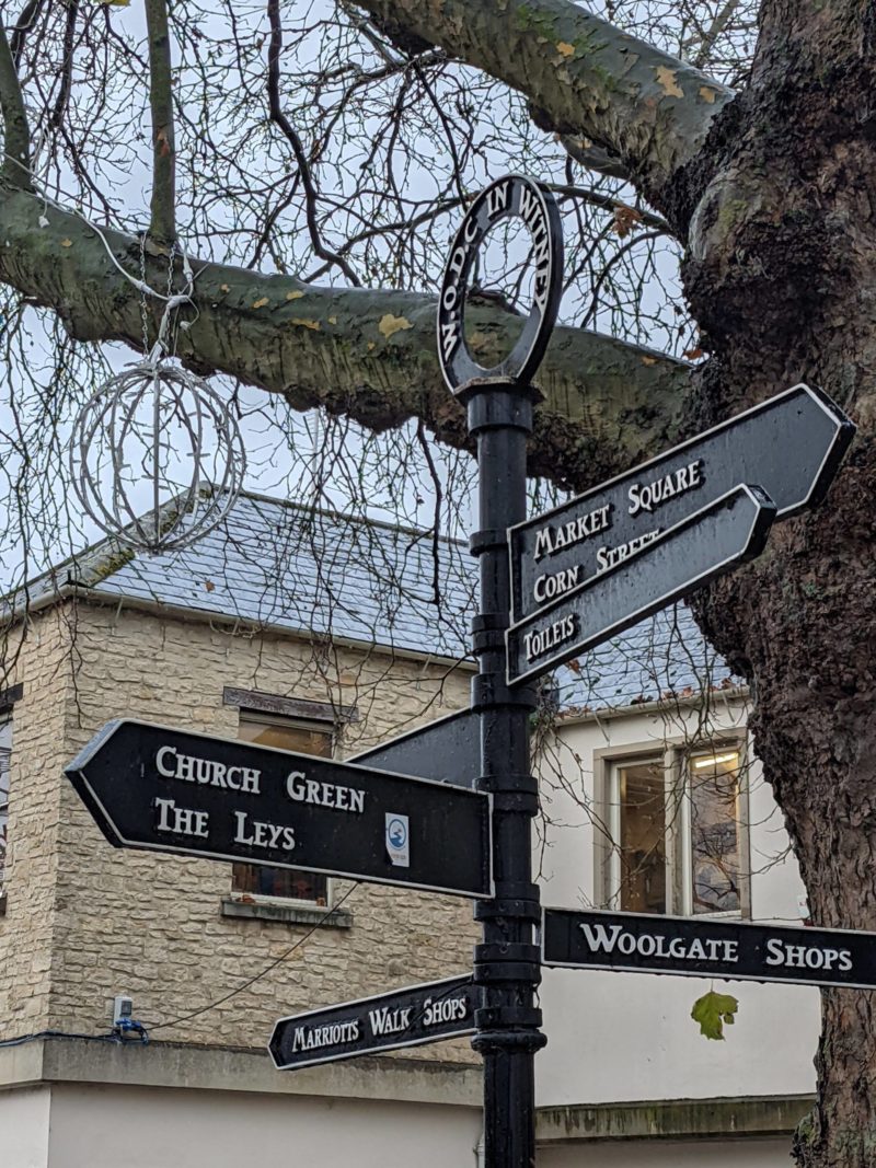 Signs to shops in Witney